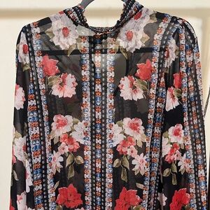 Sheer collared floral blouse